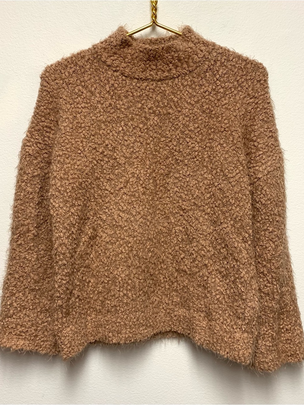 Chelsea & Theodore Chenille Popcorn Knit Fuzzy Sweater XS Mockneck Tan Soft Cozy